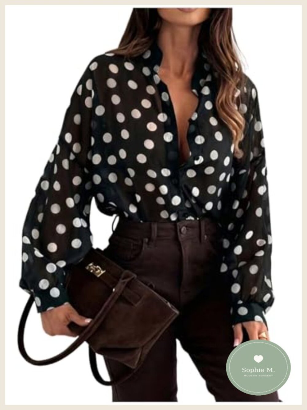 Women's Polka Dot Blouse Dressy Business Casual Long Sleeve Button Down Shirt